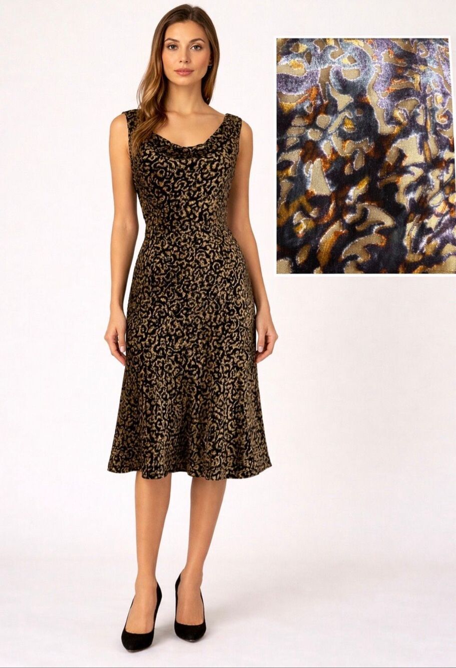 Peruvian Connection Burnout Velvet Iridescent Midi Dress Size 4 Y2K